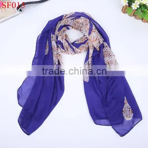 SF015 2015 Hot Sale Autumn Silk Cachecol Chiffon Scarf Purple Scarf Leopard Print Super Star thumbnail-1