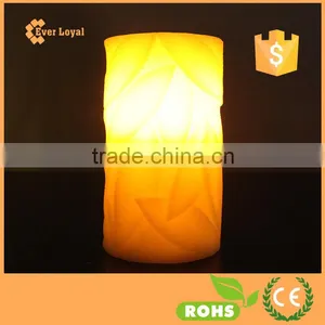 Leaves Carve Pillar LED Candle 6" Luminara Type Flameless Candle Wax Pillar Candle thumbnail-2