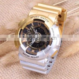 Sanda Men's Teens Sports Watch Water Shock Resist Dual Time Analog Digital LED Light Wristwatch - Gold/Silver thumbnail-3