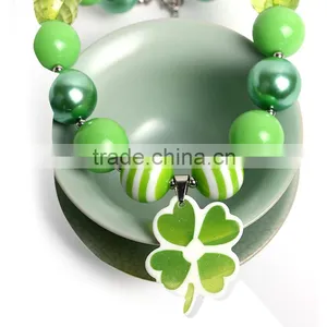 Green Lucky Clover Baby Necklace Beaded Baby Jewelry Crystal Necklace Wholesale 2016 thumbnail-3