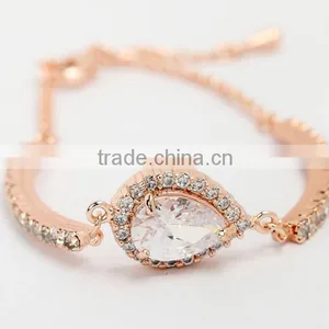 18K Rose Gold and White Gold Plated Jewelry Women Chain and Micro AAA Cubic Zircon Pave 2 Carat Pear Cut CZ Bracelet thumbnail-4