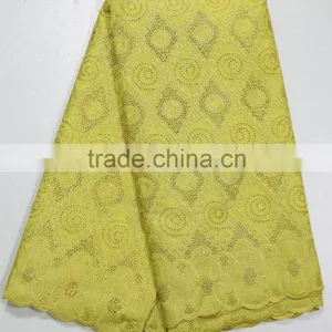 Big Lace Unique Flowers Design in Yellow /cupion African Lace Fabric for Women Dress thumbnail-1