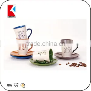 China Factory 12pcs Mix Color Glazed Coffee Cup Ceramic Tea Cup and Saucer Stands thumbnail-6