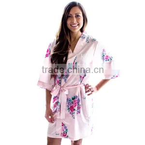 Wholesale Bridesmaid Floral Satin Kimono Bath Robes 5 Colors Available thumbnail-6