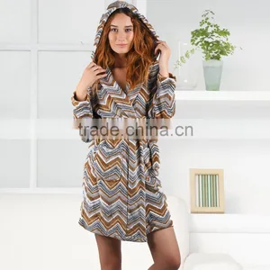 Kevince Women Flannel Pyjama Robe Wave AOP Printed Knitting MOQ 1000pcs OEM Factory Directly thumbnail-1