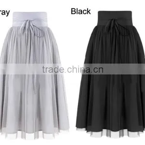 New Stylish Ladies Women Elegant High Waist Lace Mesh Pleated Long Skirt With Tie thumbnail-3