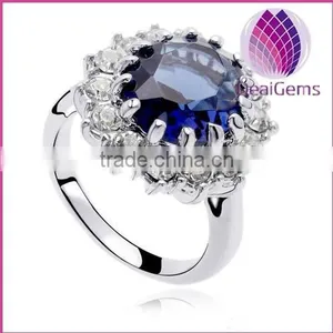 Hot Sale Copper White Gold Plated With Blue Zircon Ring thumbnail-1