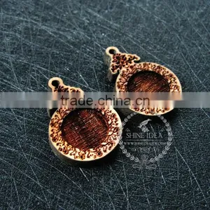 14mm Setting Size Vintage Style Natual Log Wood Bezel Carving Flower Round Pendant Setting DIY Findings Supplies 1411143 thumbnail-2