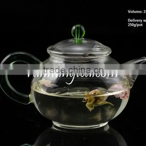 250ml Egg Shape Borosilicate Glass Tea Pot/teapot With Jade Handle, Stainless Steel Insert Spout thumbnail-1