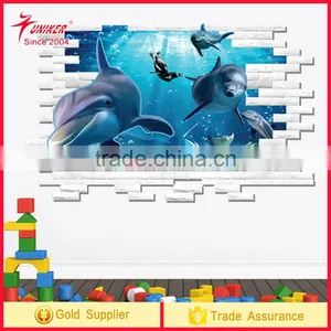 3D Self-adhesive Removable Break Through the Wall Vinyl Wall Sticker/dolphins Art Decals Decorator thumbnail-1