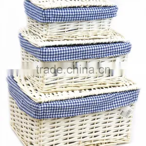 Wicker Storage Lidded Xmas Hamper Basket With Blue Lining In Small,medium,Large thumbnail-1