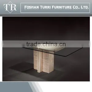 Italy Modern Design TV Stand Glass Top White Travertine Base thumbnail-5