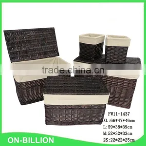 Vintage Set 5 Wicker Woven Dirty Clothes Basket With White Cloth thumbnail-1
