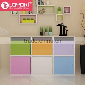Colorful DIY Assembly Wood Cabinet MDF Stackable Cube Organizer Cube Storage Home Wood Furniture 2 Tier Storage Boxes thumbnail-2
