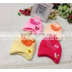Striped Single Color Winter Hat With Cartoon Accessory thumbnail-1