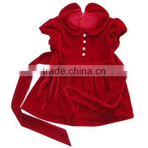 Velvet Vivid Red Cotton Baby Girl Party Dress Baby Clothes With Waist Belt From China thumbnail-1