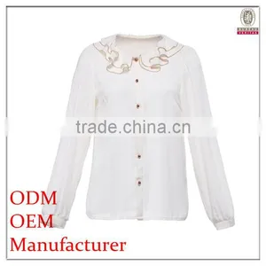 2014 Fashion Polyester Long Sleeves Ruffle Neck Direct Manufacturer High Quality Girls Sleeveless Blouse thumbnail-1