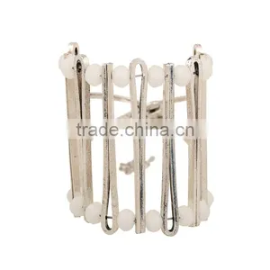 2016 Unique Double Layer Beades Metal Cuff Bangle Elastic Stone Beaded Cuff Bangle Diy Beaded Bangle thumbnail-4