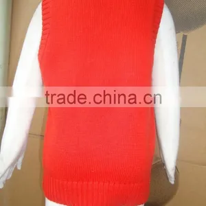 Custom Cheap Unisex Baby Orange V-neck Knitted Nuiform Sweater Vest thumbnail-5