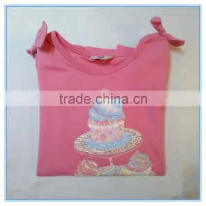 OEM Cotton Children Girls Long Sleeve Shirt, Girls Boutique t Shirt With Bowknot on Shoulder thumbnail-3