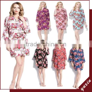 Cotton Bathrobe Satin Short Keen Length Floral Bridesmaid Robe FR0042 thumbnail-1