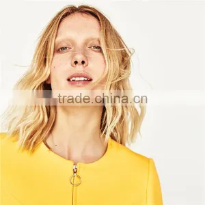 2017 OEM New Style Elegant Thin Pure Color Yellow Spring Autumn Long Coat thumbnail-3