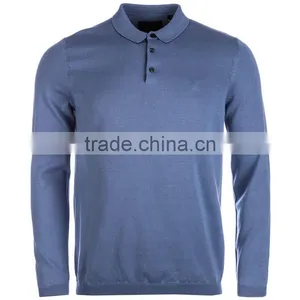 Custom Fashion 100% Cotton Long Sleeve Knitted Polo t Shirt Men 2016 thumbnail-2