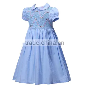Latest Fashion Blue Smocked Dress Girls Stunning Smocking Clothing thumbnail-3