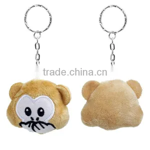 Wholesale Monkey Animal Silver Tone Brown Emoji Pattern Carved Plush Keychain thumbnail-3