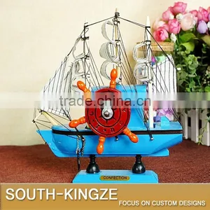 Navy Marine Blue/Yellow Color Wood Sailing Boat Display Model thumbnail-2