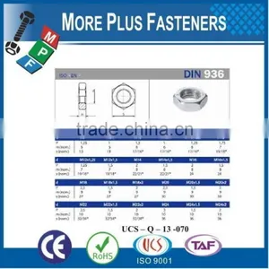 Made in Taiwan Hexagon Jam Nut Metric DIN 936 Class 4 Class 6 Coarse Thread Fine Thread Bare Steel Zinc Plated thumbnail-3