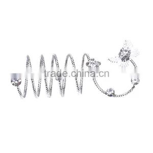 Silver Alloy Rhinestone Butterfly Flower Wrap Around Spiral Rings thumbnail-3