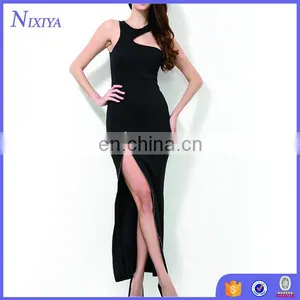Modern Black Evening Sexy Cutout Zipper Maxi Dress thumbnail-1