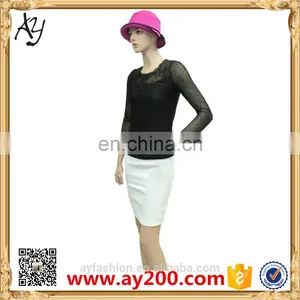 In Stock Embroidered Round Neck Lace Shirt Long Sleeve T Shirt thumbnail-2