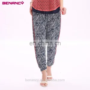 New Design Customized Leaf Print Casual Rayon Boho Harem Trouser Pants thumbnail-4