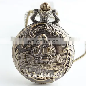 Locomotive Large Classic Vintage Quartz Watch Retro Unisex Pocket Watch For Gift thumbnail-1