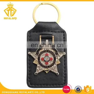 Excellence Custom Brass Sheriff's Office Keychain With Leather Badge thumbnail-1