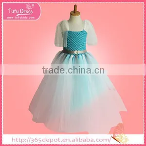 Fancy Cap Sleeve Girls' Dress Silvery Waistband & Gauze Tulle Trail thumbnail-1