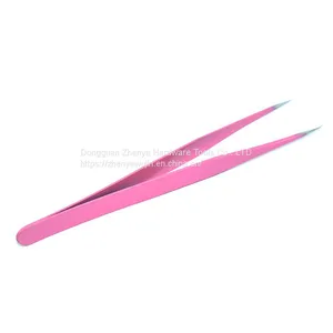 Metal Tweezers Deep Pink Straight Head Tweezers Crystal Glue Diy Handmade Tool Material Straight Head Tweezers thumbnail-3