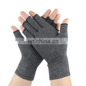 Men Women Grey Half Finger Hands Cotton Compression Arthritis Gloves For Pain Relief thumbnail-1