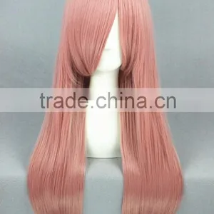 High Quality 60cm Medium Long Straight Pink Synthetic Anime Wig Cosplay Hair Wig thumbnail-2
