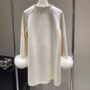 A High-end Korean-style Fox Fur Wool Coat for Autumn and Winter, a Cashmere Girl's Little Chanel Style Double-sided Tweed Coat for a Rich Girl thumbnail-3