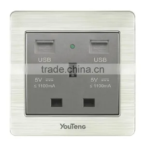 13A British Socket With 2 USB Charger, USB Electrical Switch Socket, Aluminum Alloy Panel thumbnail-1