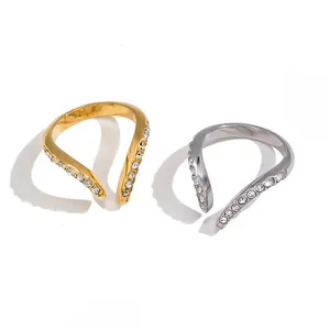 Stainless Steel Water Drop CZ Open Ring for Women Adjustable Gold Plated Statement Ring Waterproof Hypoallergenic Jewelry Wholesale thumbnail-5