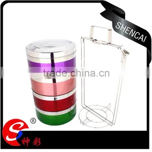 Metal Stainless Steel 4 Layers Compartment Lunch Box/ Hand Pot With Foldable Handle/ Food Carrier thumbnail-4