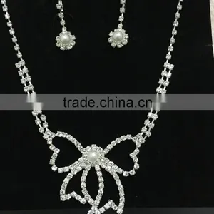 New Arrivals Wedding Silver Bowknot Crystal Bridal Choker Necklace Earring Jewelry Set thumbnail-3