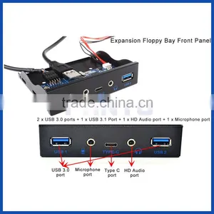 3.5" Expansion Floppy Bay Front Panel 2 USB 3.0 + Type C + HD Audio Ports Hub thumbnail-4