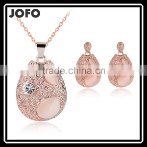 Lovely 18K Rose Gold Plated Opal Jewelry Fashion Necklace and Earring Set thumbnail-1