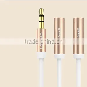 USAMS SJ065 50cm 2in1Stereo Audio Extension 3.5mm Pin Aux Cable for IPhone 6s/Speaker/Earphone/MP3 thumbnail-2