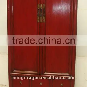 Chinese Antique Red Wedding Cabinet / Wardrobe thumbnail-1